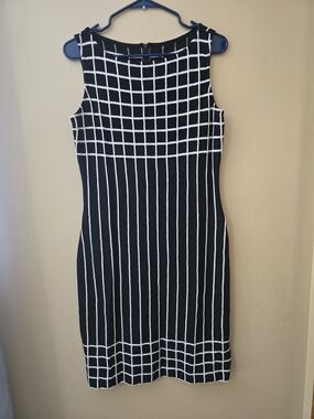 St. John Collection Black and White Grid Midi Sheath Dress